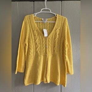 Talbots Sweater Womens X Yellow Hand Knit Mercerized Cotton Cardigan New